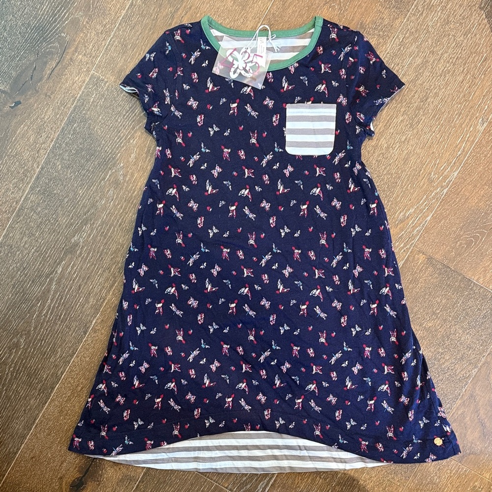 Matilda Jane Navy Floral Casual Dress REVERSIBLE to Gray/White Stripe NWT Size 8